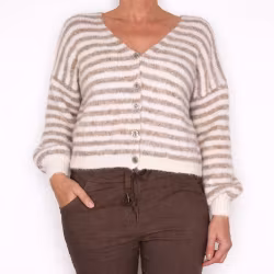 Stickad Kofta Recycled Randig BEIGE