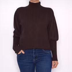 Stickad Polotröja Med Puffärm CHOCOLAT