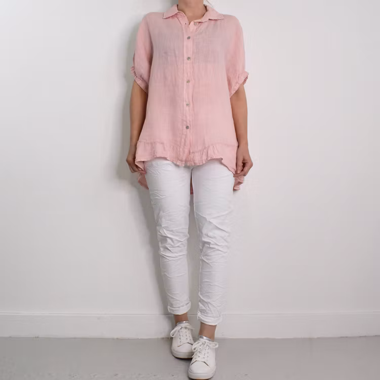 Kort linneskjorta med Volang ROSE