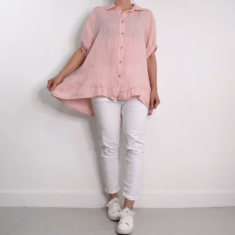 Kort linneskjorta med Volang ROSE