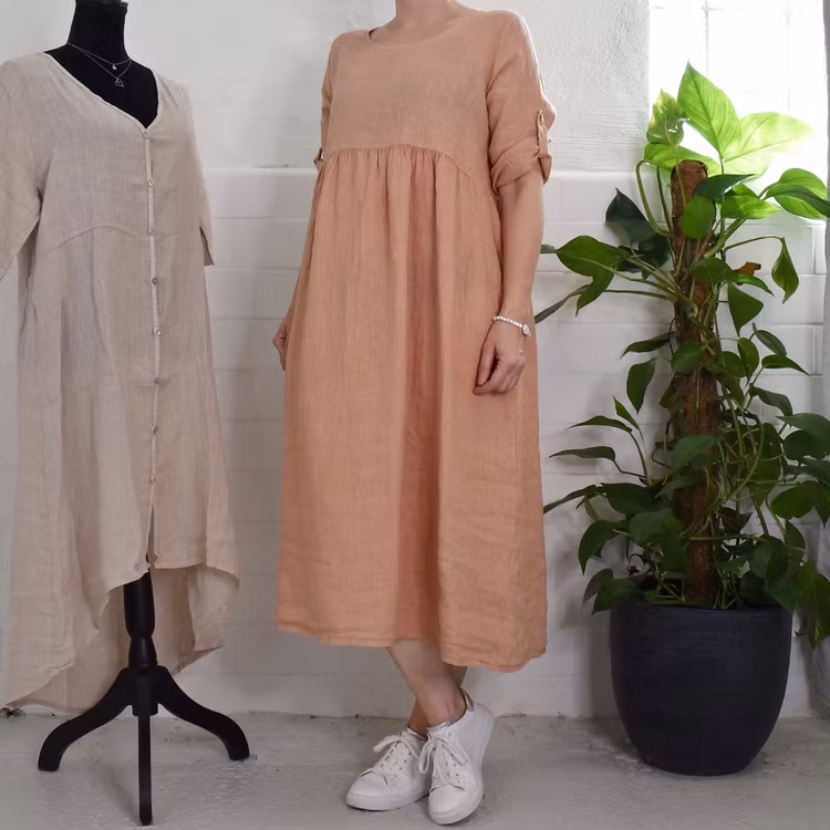 Linneklänning med Fickor MIU MIU