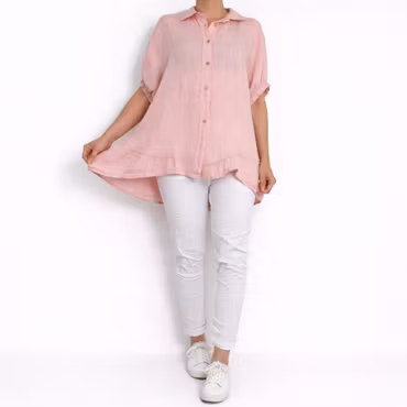 Kort linneskjorta med Volang ROSE