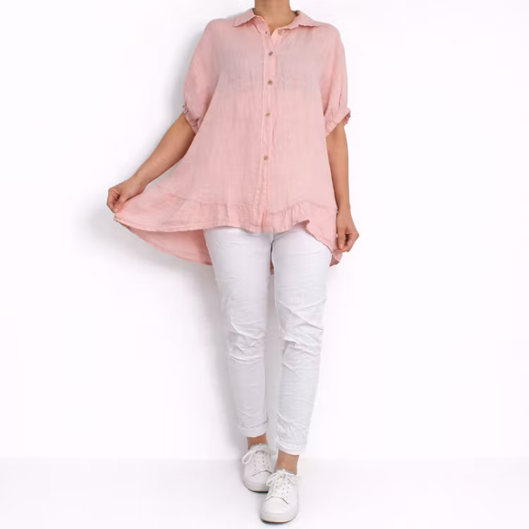 Kort linneskjorta med Volang ROSE