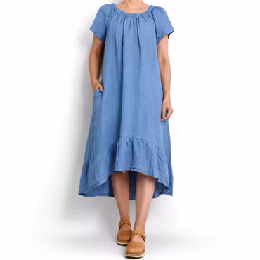 Linneklänning Volang JEANSBLÅ