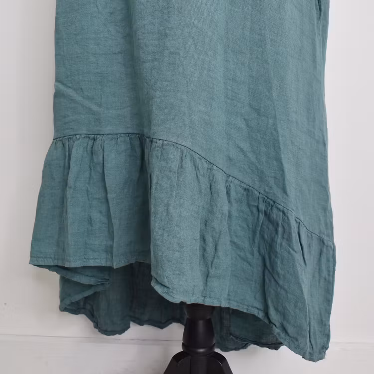 Linneklänning Volang VERT CANARD