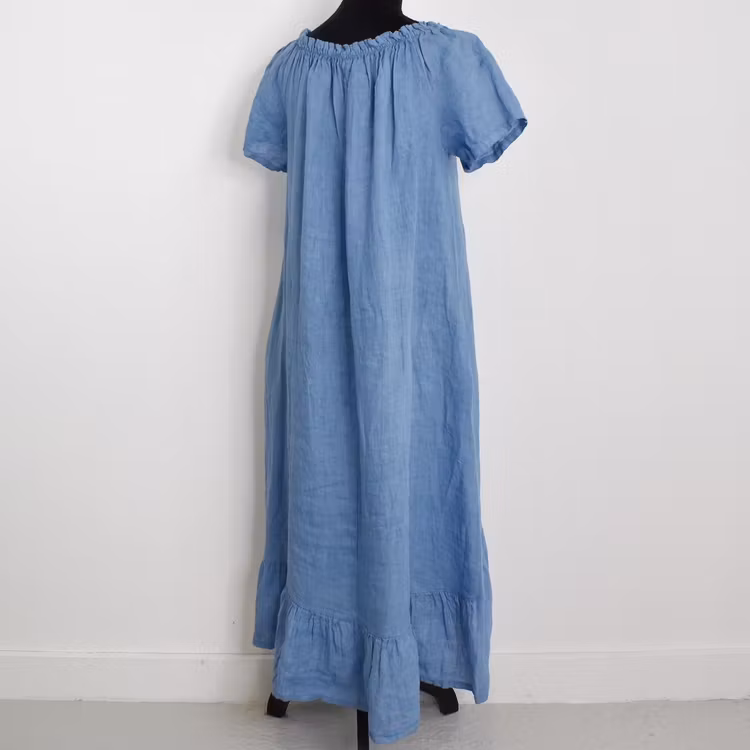 Linneklänning Volang JEANSBLÅ