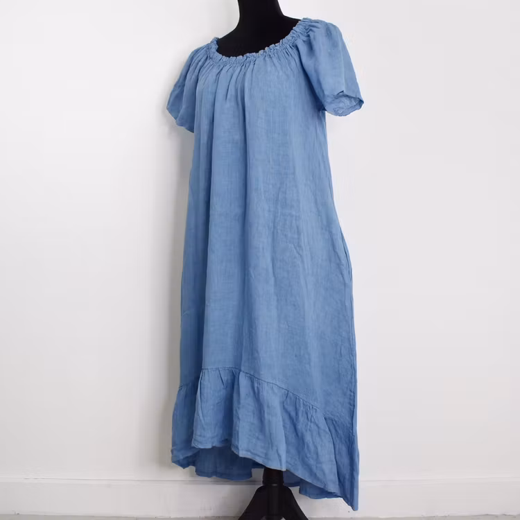 Linneklänning Volang JEANSBLÅ