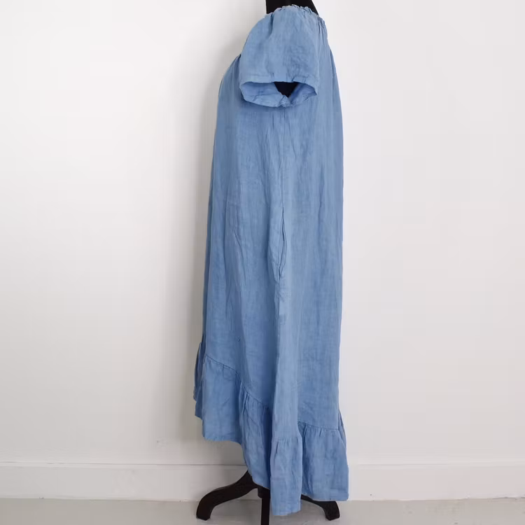 Linneklänning Volang JEANSBLÅ