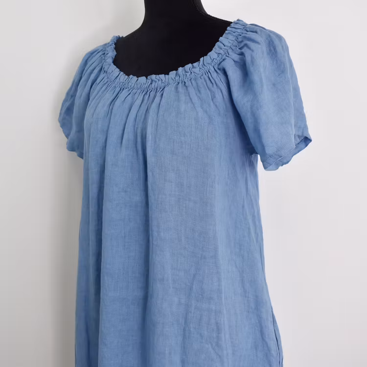 Linneklänning Volang JEANSBLÅ
