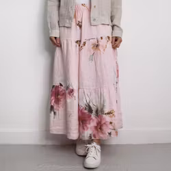 Linnekjol med volanger Blommig ROSA