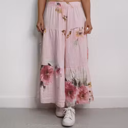 Linnekjol med volanger Blommig ROSA