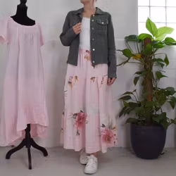 Linnekjol med volanger Blommig ROSA