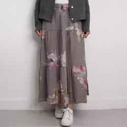 Linnekjol med volanger Blommig TAUPE