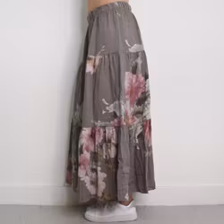 Linnekjol med volanger Blommig TAUPE