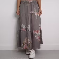 Linnekjol med volanger Blommig TAUPE