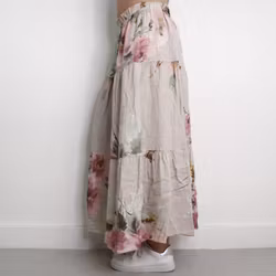Linnekjol med volanger Blommig BEIGE