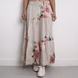 Linnekjol med volanger Blommig BEIGE