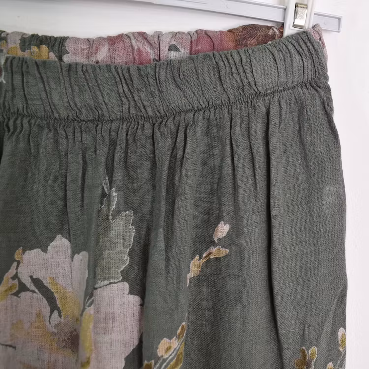 Linnekjol med volanger Blommig KAKI
