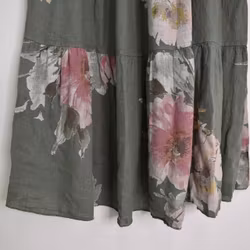 Linnekjol med volanger Blommig KAKI