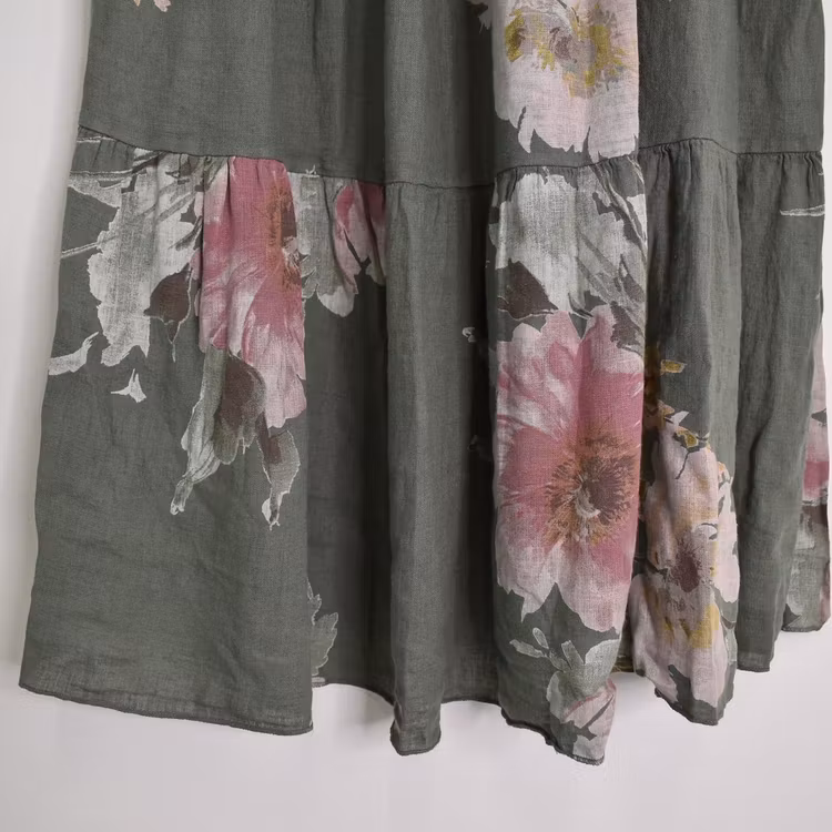 Linnekjol med volanger Blommig KAKI