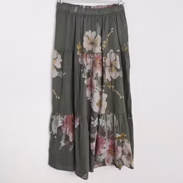 Linnekjol med volanger Blommig KAKI
