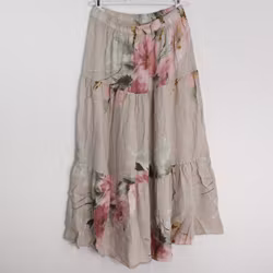 Linnekjol med volanger Blommig BEIGE