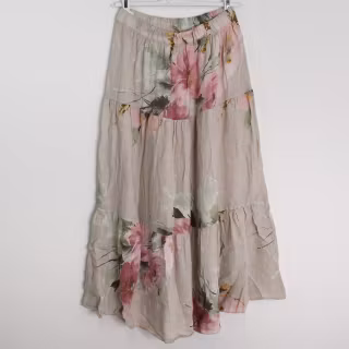 Linnekjol med volanger Blommig BEIGE