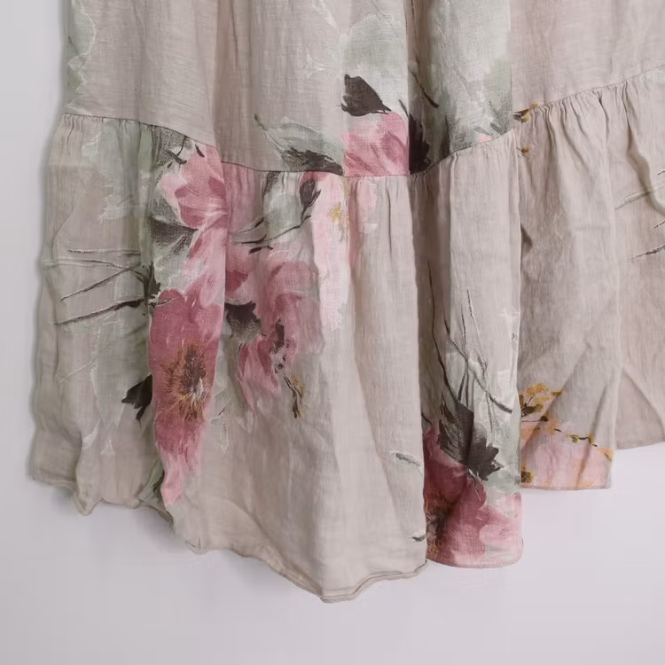 Linnekjol med volanger Blommig BEIGE