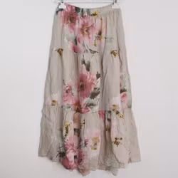 Linnekjol med volanger Blommig BEIGE