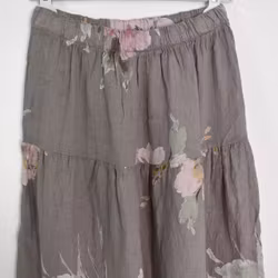 Linnekjol med volanger Blommig TAUPE