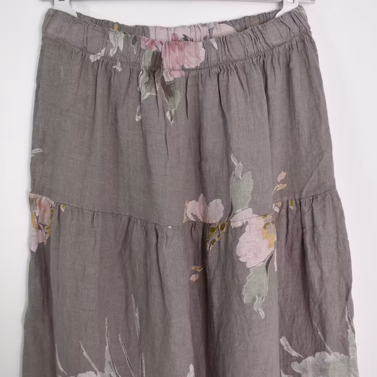 Linnekjol med volanger Blommig TAUPE