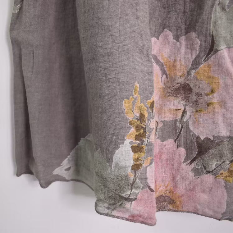 Linnekjol med volanger Blommig TAUPE