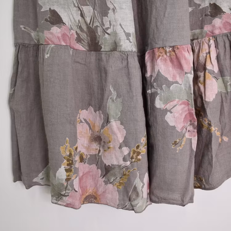 Linnekjol med volanger Blommig TAUPE