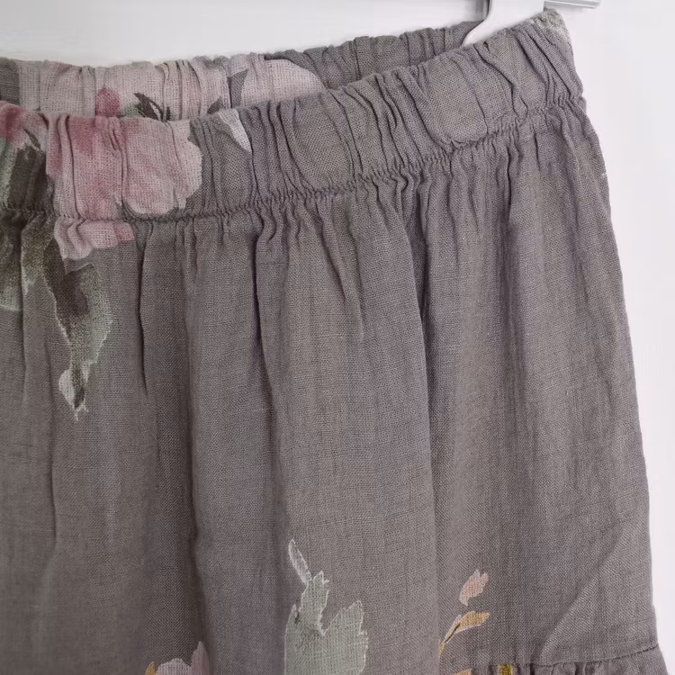 Linnekjol med volanger Blommig TAUPE