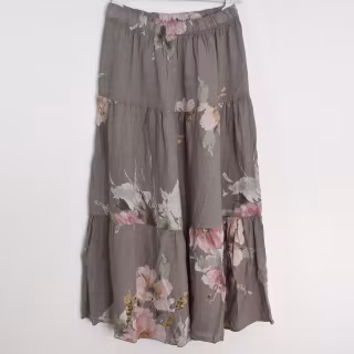 Linnekjol med volanger Blommig TAUPE