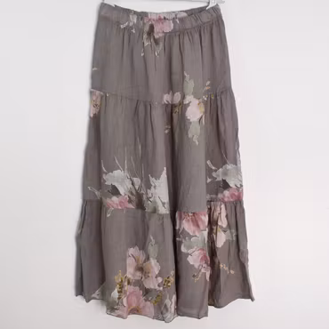 Linnekjol med volanger Blommig TAUPE