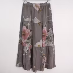 Linnekjol med volanger Blommig TAUPE
