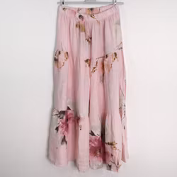 Linnekjol med volanger Blommig ROSA