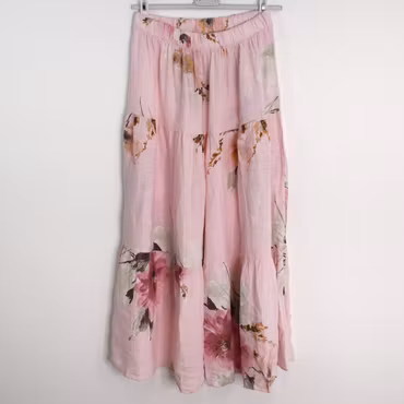 Linnekjol med volanger Blommig ROSA