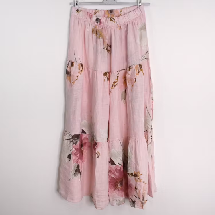 Linnekjol med volanger Blommig ROSA