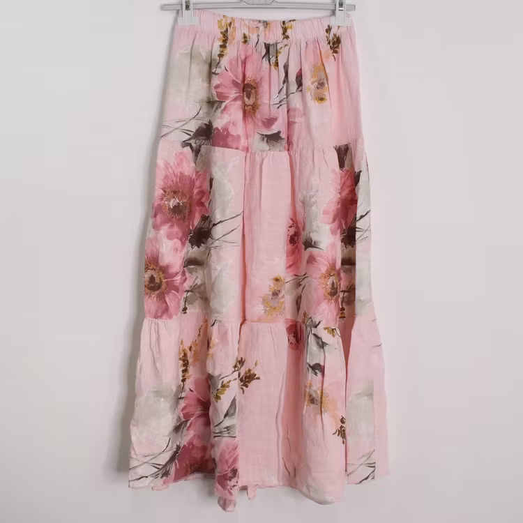 Linnekjol med volanger Blommig ROSA
