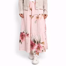 Linnekjol med volanger Blommig ROSA