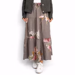 Linnekjol med volanger Blommig TAUPE