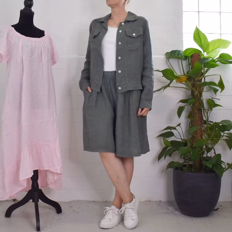 Linneshorts Fickor KAKI