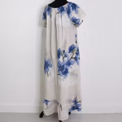 Linneklänning Volang Blommig BEIGE