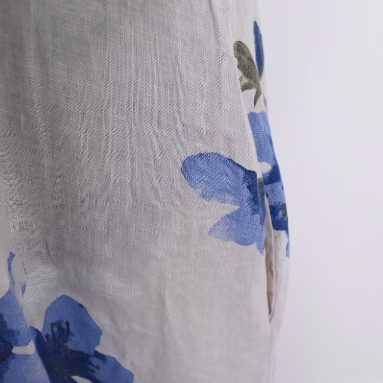 Linneklänning Volang Blommig BEIGE