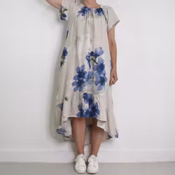 Linneklänning Volang Blommig BEIGE