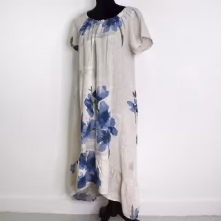 Linneklänning Volang Blommig BEIGE
