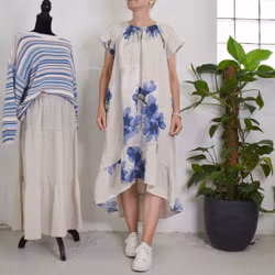 Linneklänning Volang Blommig BEIGE