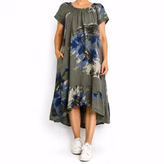 Linneklänning Volang Blommig KAKI
